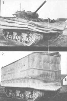Les 2 positions de jupe du char Sherman amphibie DD