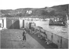 (details) A LCT approaches the villa Chevalier on the right a barge of the CB (Seabees) (details) (details) The beginnings of the 3 gateways, around 18 June
