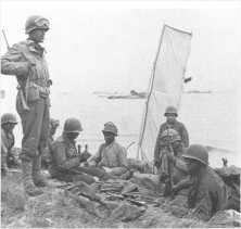 (details) GIs en route to a meal near the ruins of the Hardelay villa (details) Black soldiers from Transport units, including the Duck Companies One ca
